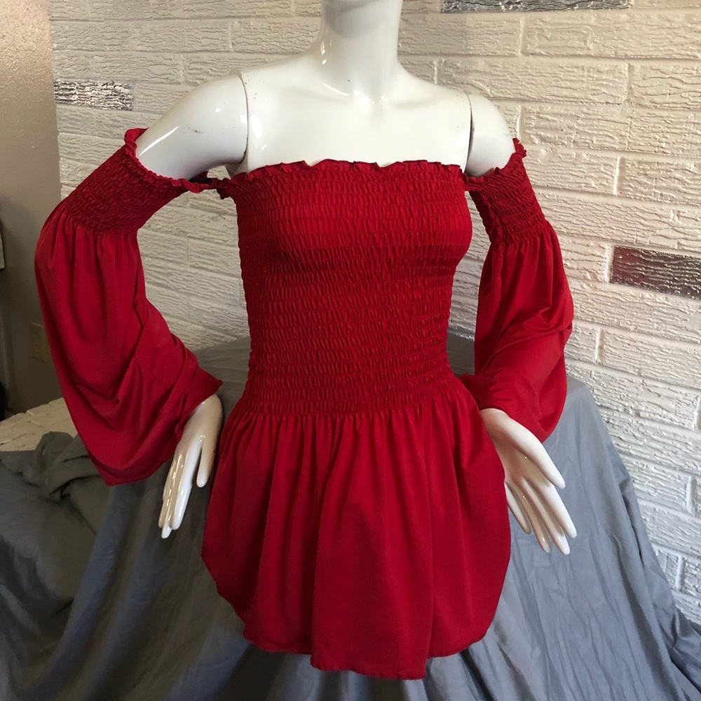 Ruched off shoulder peasant top